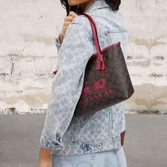 Coach Mini City Tote In Signature Canvas With Horse And Sleigh & Wristlet - Picture 1 of 14